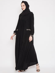 Black Abaya with Chikan hand Embroidery with Black Georgette Scarf