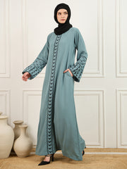 Green Kefiyyeh Embroidery Abaya/Burqa With Black Hijab
