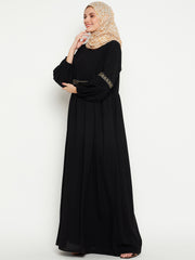 Embroidery Black Abaya for Women with Black Georgette Hijab