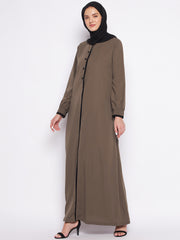 Oat Color Abaya for women with Black Georgette Scarf