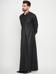 Black Arab Thobe / Jubba for Men with Cuffed Sleeves