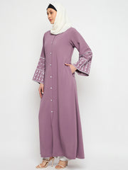 Front Open Kefiyyeh Embroidery Abaya with Black Hijab