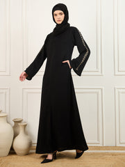 Embroidered Abaya/Burqa Black with Matching Georgette Hijab