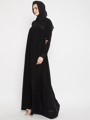 Black Lace work Designed Abaya for Women with Black Georgette Scarf