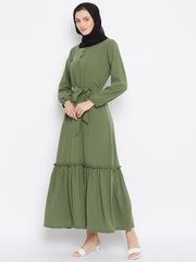 Jade Green Frill Abaya for Women with Black Georgette Scarf