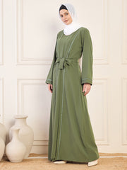 Embroidered Abaya/Burqa with White Georgette Hijab