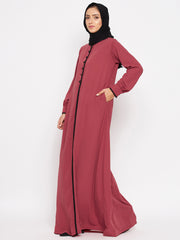 Rust Color Abaya for women with Black Georgette Scarf