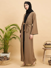 Women 2 Piece Set Front Open Shrug Abaya with Black Georgette Hijab