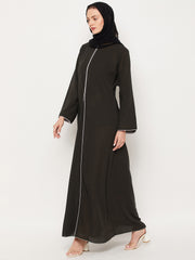 Olive Green Abaya for women with Black Georgette Scarf
