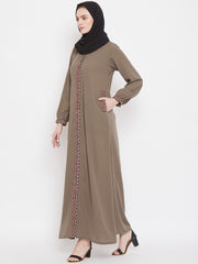 Chikan Hand Embroidery Abaya for Women with Black Georgette Scarf
