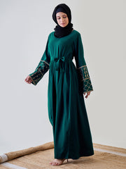 Kefiyyeh Embroidered Abaya/Burqa with Black Georgette Hijab