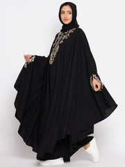 Chikan Hand Embroidered Irani Kaftan Abaya with Black Georgette Hijab