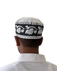 Men's White Cotton Embroidered Prayer Kufi Cap