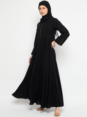 Zip Closure Black Abaya for Women with Black Georgette Scarf