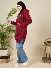 Modest Maroon Fleece Winter Sabr Hoodie for Women