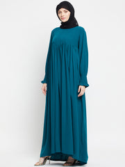 A-Line Abaya Dress for Women with Black Georgette Hijab