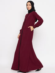 Maroon Color Abaya for women with Black Georgette Scarf