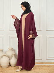 2 Piece Handwork Shrug Abaya with Black Georgette Hijab