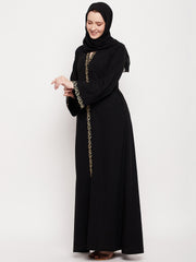 Women Embroidery Design Abaya for Women with Black Georgette Hijab