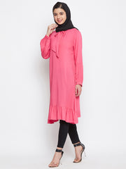 Pink Rayon Tunic for Women with Black Georgette Stole