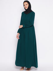 Bottle Green Abaya for Women with Black Georgette Hijab