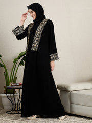 2 Pieces Embroidered Shrug Set Abaya with Black Scarf