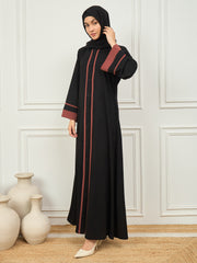 Front Open Burqa Abaya for Women with Black Georgette Hijab