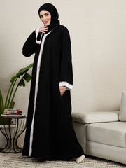 Front Open Embroidered Black Abaya for women with Scarf