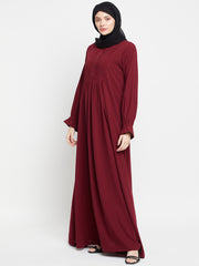 Clearance Sale: Maroon ALine Abaya for Women with Black Georgette Hijab