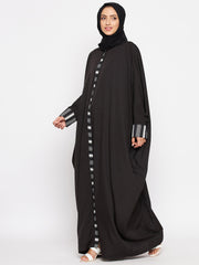 Front Open Black Kaftan Abaya for Women with Black Georgette Hijab