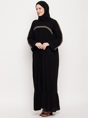 Embroidery Abaya For Women with Black Georgette Hijab