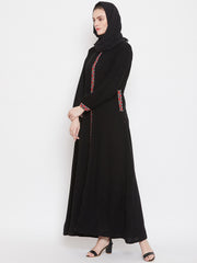 Black Chikan Hand Embroidery Abaya for Women with Black Georgette Scarf