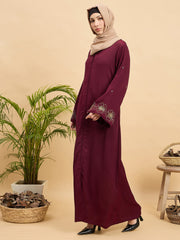 Luxury Hand worked Modest Maroon Abaya Burqa with Beige Hijab