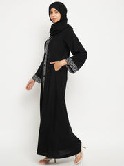 A-line Abaya/Burqa for Women with Black Georgette Scarf