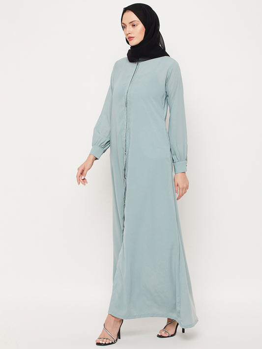 Front Open Sea Green Abaya Burqa With Black Hijab