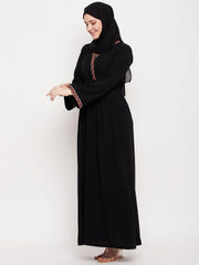 Black Embroidery Abaya Dress with Black Georgette Hijab