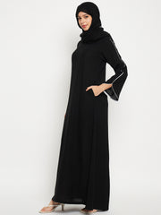 Women A-line Abaya/Burqa with Black Georgette Scarf