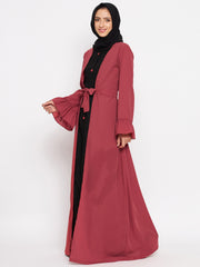 Rust & Black Abaya for Women with Black Georgette Scarf