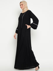 Side Open A-Line Abaya for Women with Black Georgette Hijab