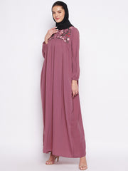 Chikan Hand Embroidery Work Abaya for Women with Black Georgette Scarf