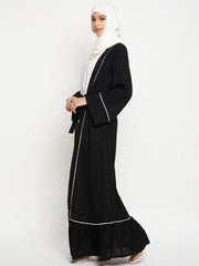 2 Piece Set Front Open Shrug Abaya with Black Georgette Hijab