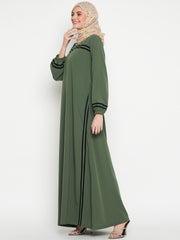 Jade Green A-Line Abaya for Women with Black Georgette Hijab