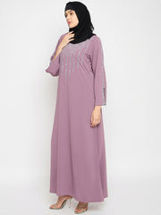 Pink Handwork Abaya with Black Hijab for Women