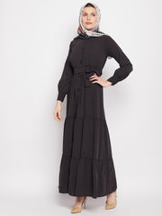 Frilled Abaya/Burqa For Women With Belt and Black Hijab