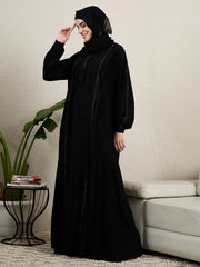 Embroidered Black Abaya for women with Black Scarf