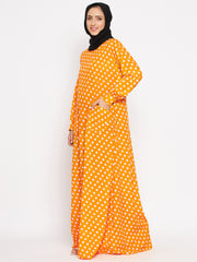 Yellow Polka Design Abaya for Women with Black Georgette Hijab