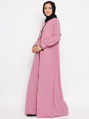 Pink Abaya for women with Black Georgette Scarf