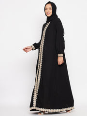 Black Embroidery Abaya for Women with Black Georgette Hijab