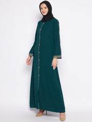 Embroidery Work Front Open Abaya with Black Georgette Scarf