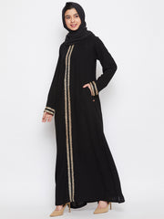 Black Embroidery Design Abaya with Black Georgette Hijab